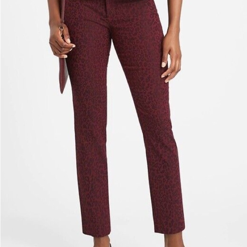 NWT Banana Republic Burgundy Leopard Print Sloan Pants - size 0